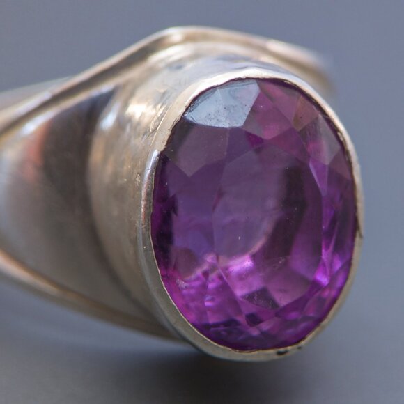 Vintage ’90s Plum Traders 925 Sterling Amethyst Modernist Ring Sz 7½ - Picture 11 of 12